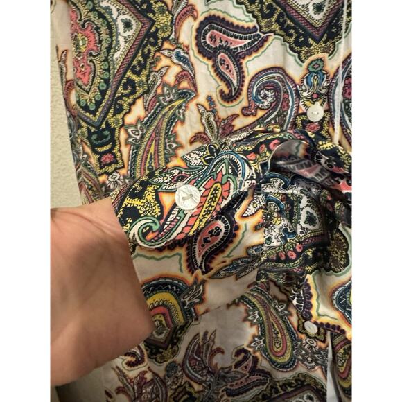 Foxcroft Wrinkle Free Paisley Button Up Boho Office Preppy Blouse Size 14W - Picture 9 of 11